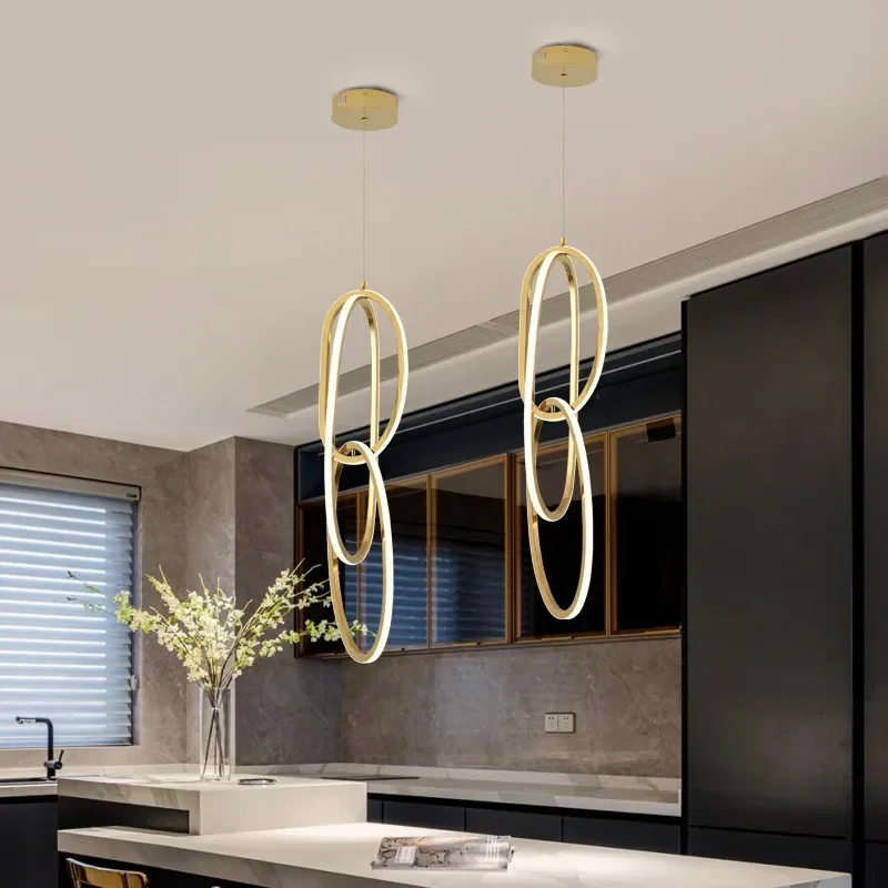 Modern Multi-layer Golden Ring LED Chandelier Art Stainless Steel Pendant Lamp Home Bedroom Living Room Staircase Lighting