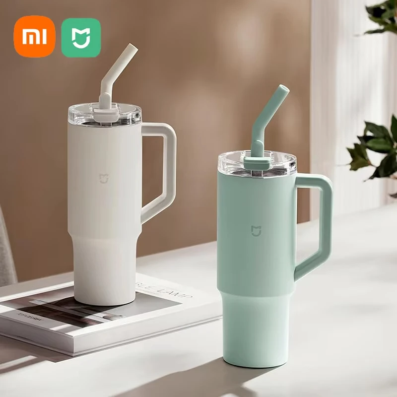 Xiaomi Mijia Straw Cup 316L Stainless Steel Thermos Cup with Handle 1L Large  Capacity Portable Sports Kettle Car Travel Cup