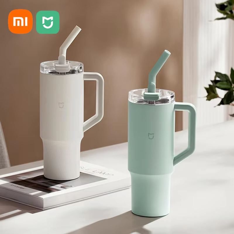  Xiaomi Mijia Straw Cup 316L Stainless Steel Thermos Cup with Handle 1L Large  Capacity Portable Sports Kettle Car Travel Cup 