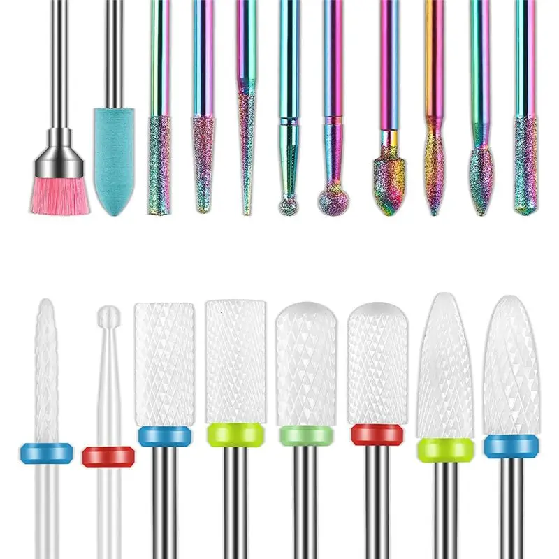 A67P-19Pcs Nail Drill Bits Sets, 3/32 Inch Cuticle Electric Nail File And Acrylic Gel Nail Bit Kit, Acrylic
