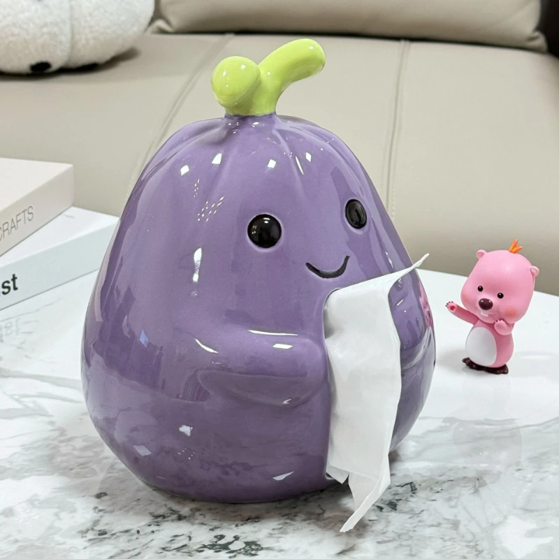 

LH cute eggplant pumping carton household living room desktop decoration ornament ceramic tissue box
