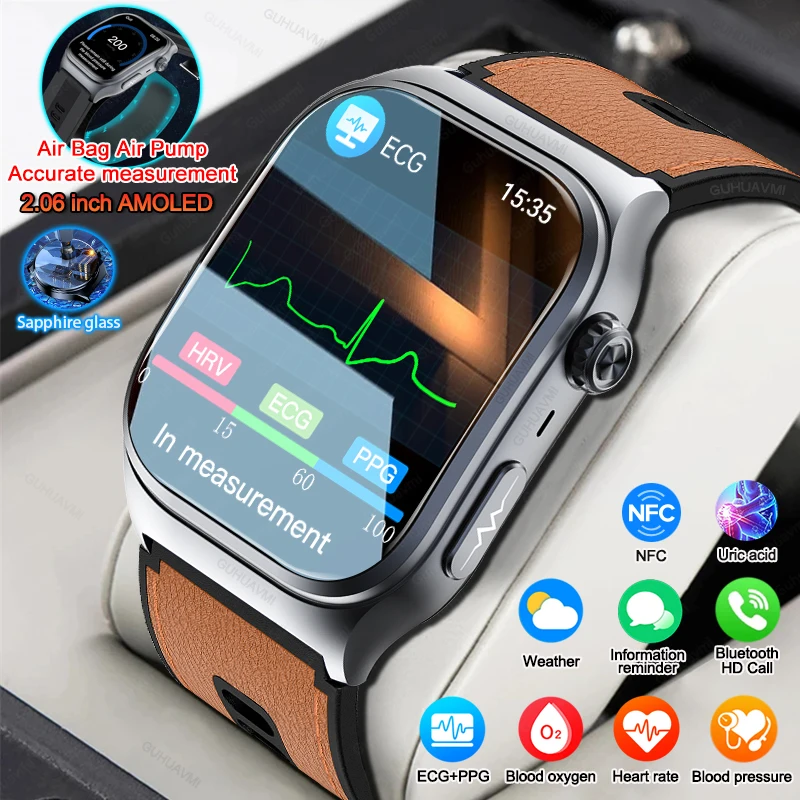 

GUHUAVMI New Smart Watch Airbag air pump measurement Blood pressure Health Sport 2.06 inch AMOLED retina touch screen Smartwatch