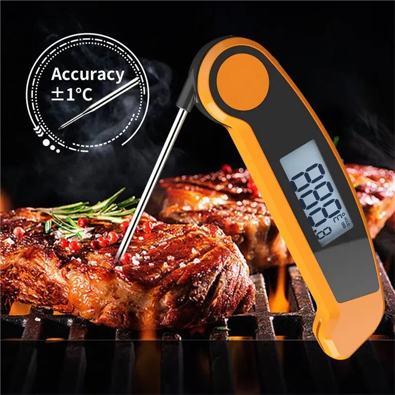AB34-Digital Meat Thermometer With Foldable Probe, Instant Read Kitchen Thermometer For BBQ Grill Cooking