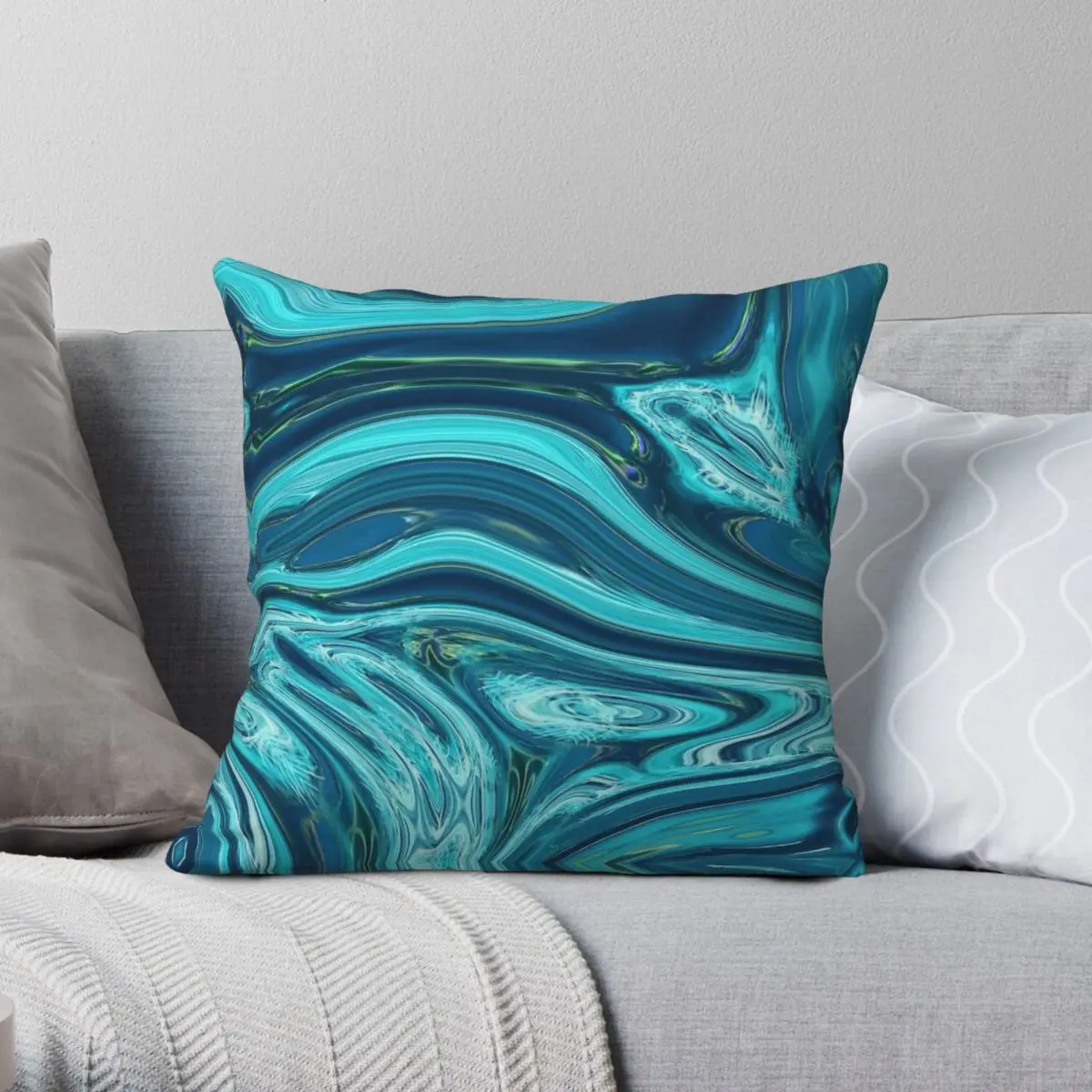 Abstract Blue Teal Marble Swirls Pillowcase Polyester Linen Velvet Printed Zip Decor Throw Pillow Case Sofa Cushion Cover 45x45