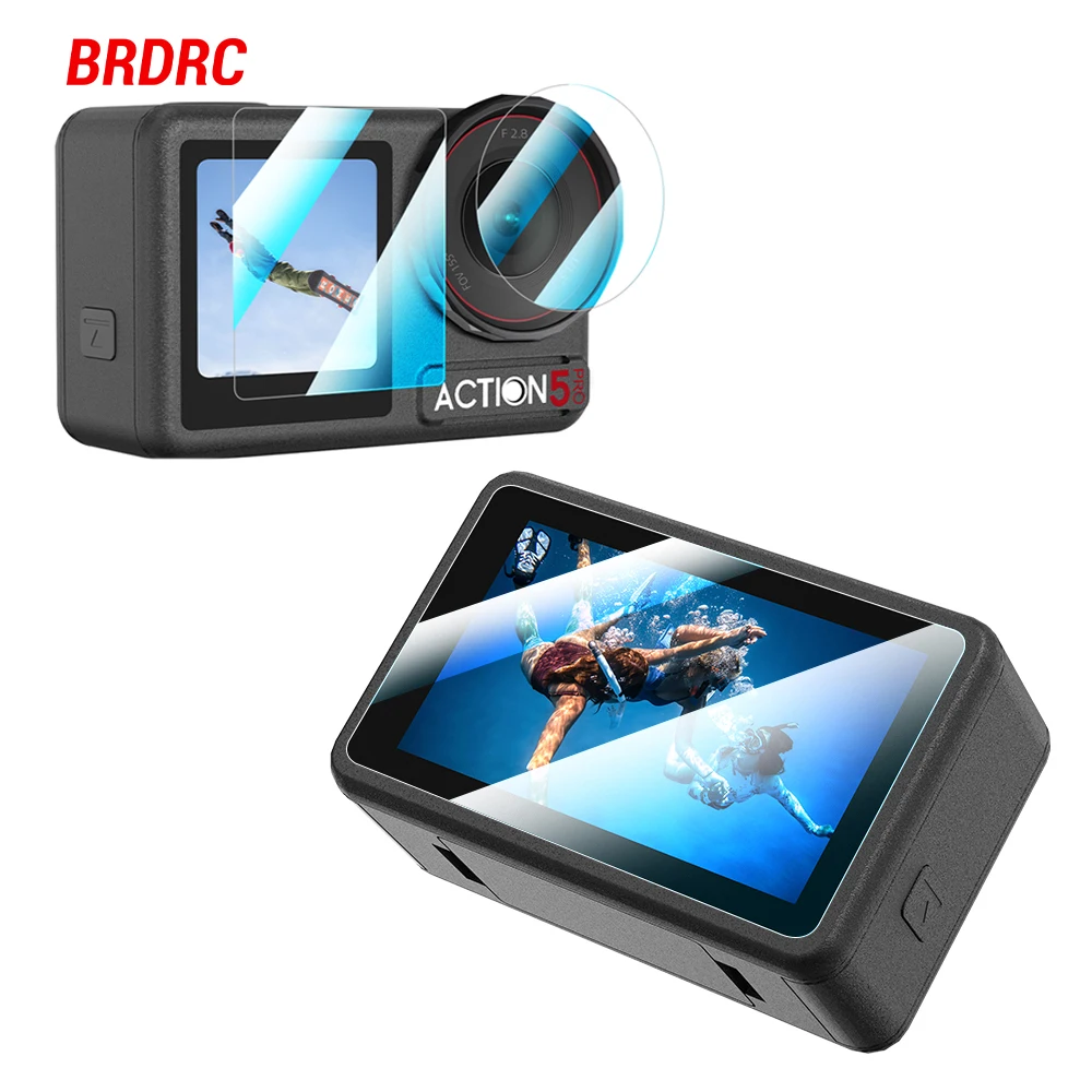 BRDRC película templada para DJI Osmo Action 5 Pro Camea cubierta de pantalla completa cubierta protectora HD accesorio de película resistente a los arañazos