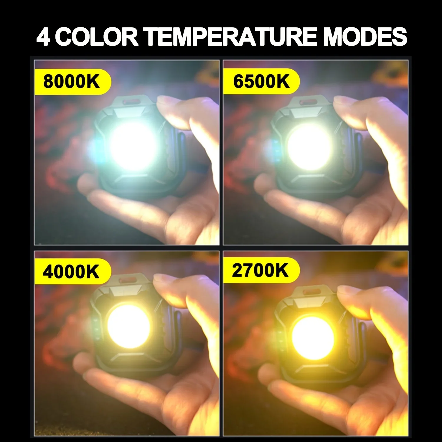 Mini Powerful Led Work Light, Rechargeable EDC Cob Light 6-Mode High Brightness, Adjustable Color Temperature, Long Battery Life