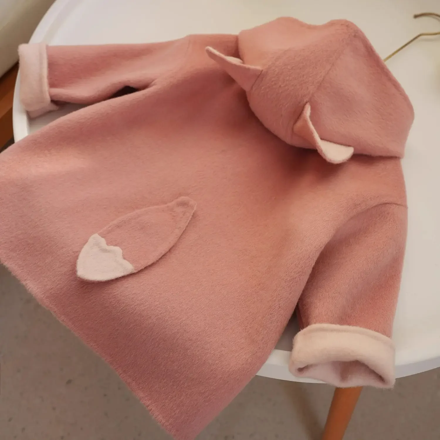 معطف صوفي وردي مزدوج الجوانب للفتيات لخريف وشتاء 2026 معطف صوفي جديد لطيف للأطفال متوسط الطول #4