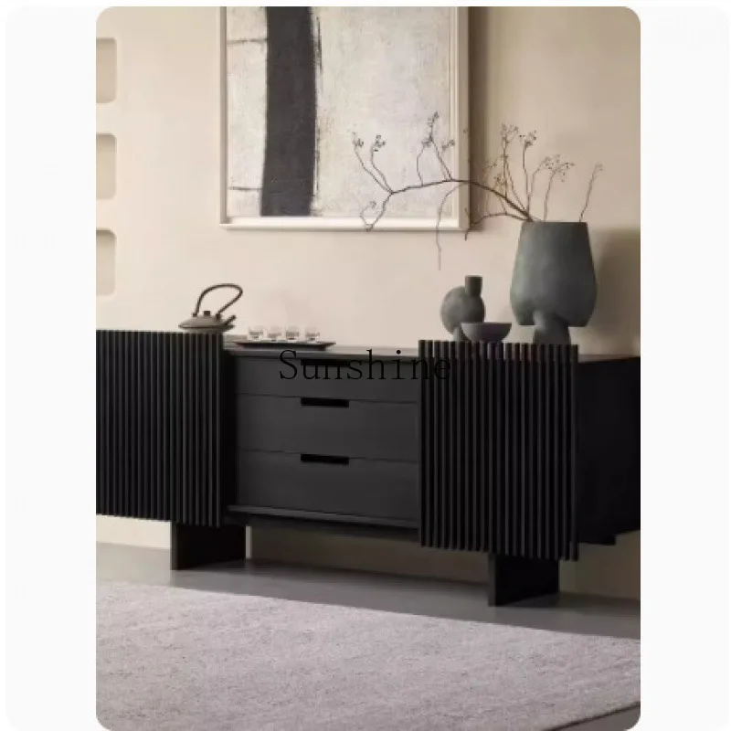 

Solid wood dining side cabinet Nordic retro entrance cabinet locker black bedroom cabinet