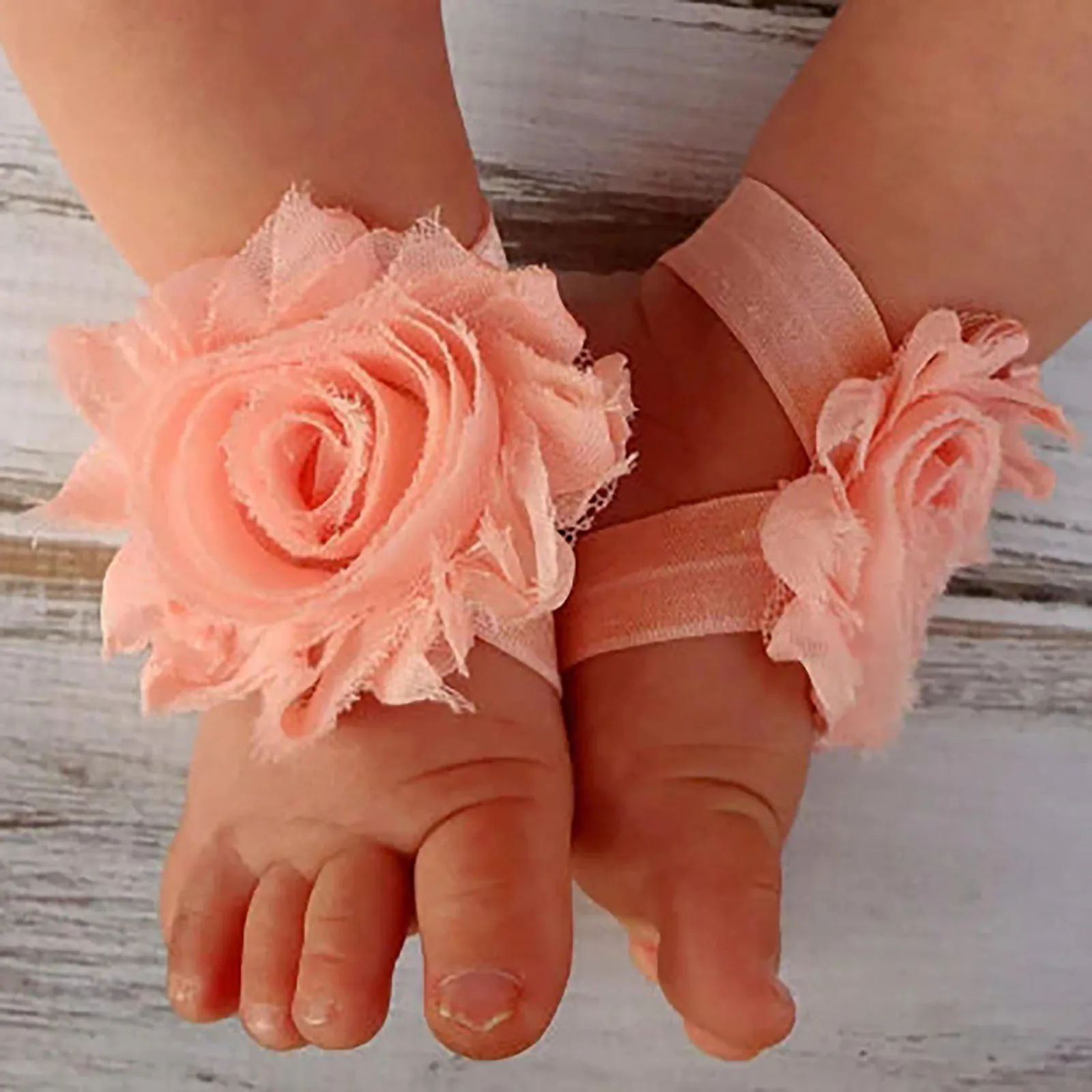 Cute Flower Soft Breathable Boutique Chiffon Flower Barefoot Sandals for Baby Girls Newborn Photo Props Kids Fashion Accessories