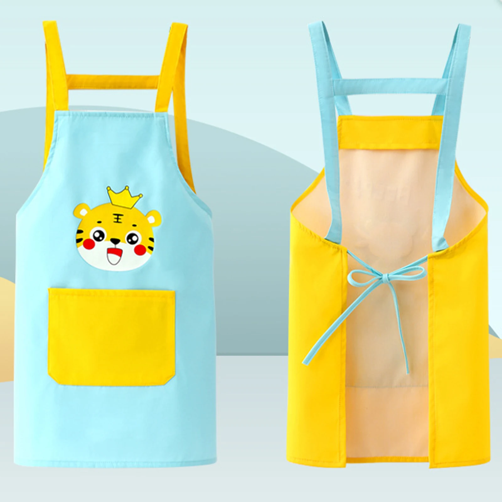 Kids Apron Waterproof Cooking Baking Drawing Artist Costume Accessories Cartoon Animals Pattern Bib Apron+Hat+Arm Sleeve Outfit