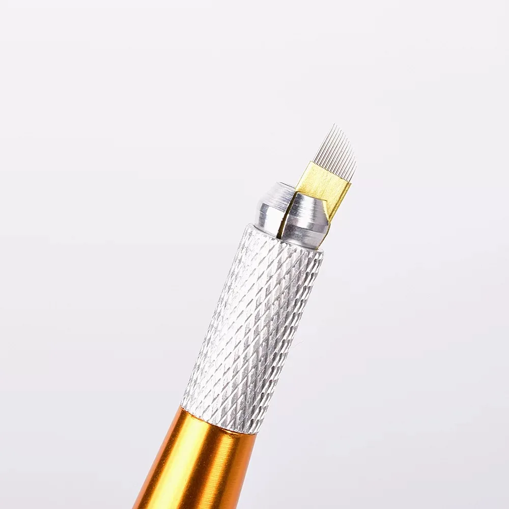Golden Tebori 3D Tattoo Pen with 40pcs 12PCD Blade Microblading Tattoo Needles Permanent Makeup Manual for Professional Eyebrow