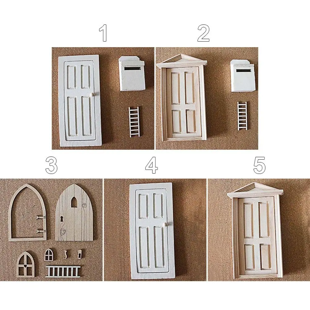 أبواب خشبية صغيرة بيت الدمية نموذج المنزل الحلي لطيف لتقوم بها بنفسك أبواب النوافذ اكسسوارات الأثاث اللعب 1/12 دمية