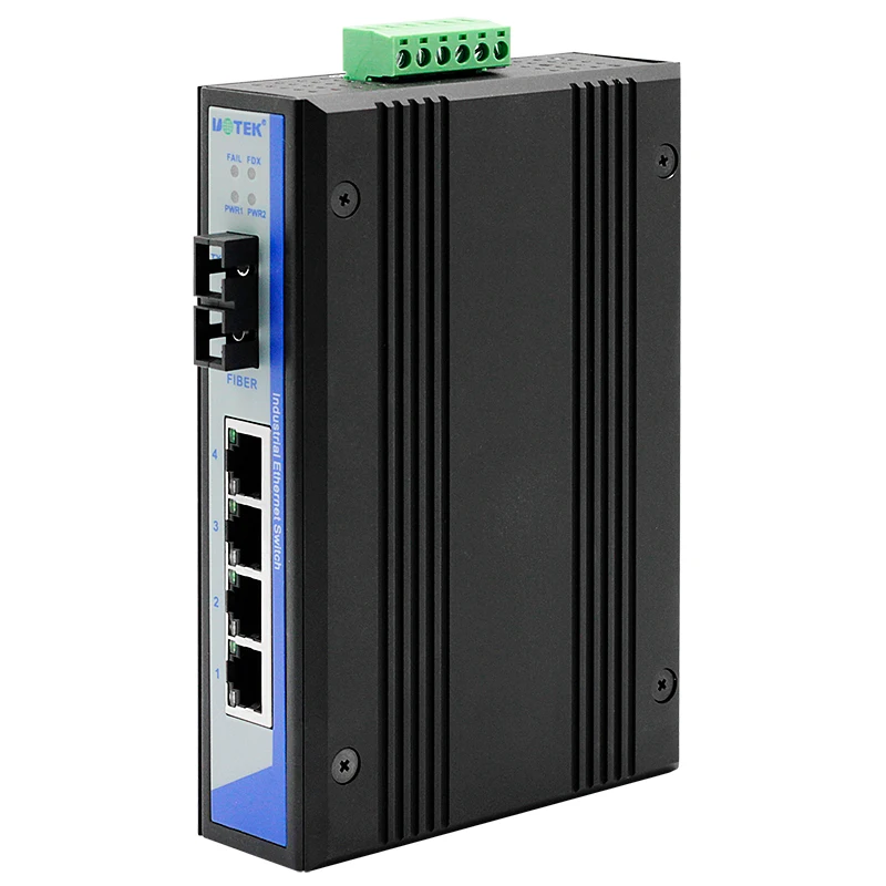 UOTEK 10/100M 4 Ports Media Converter High Quality Ethernet Switch Unmanaged with Overload Protection UT-2574 SC Connector