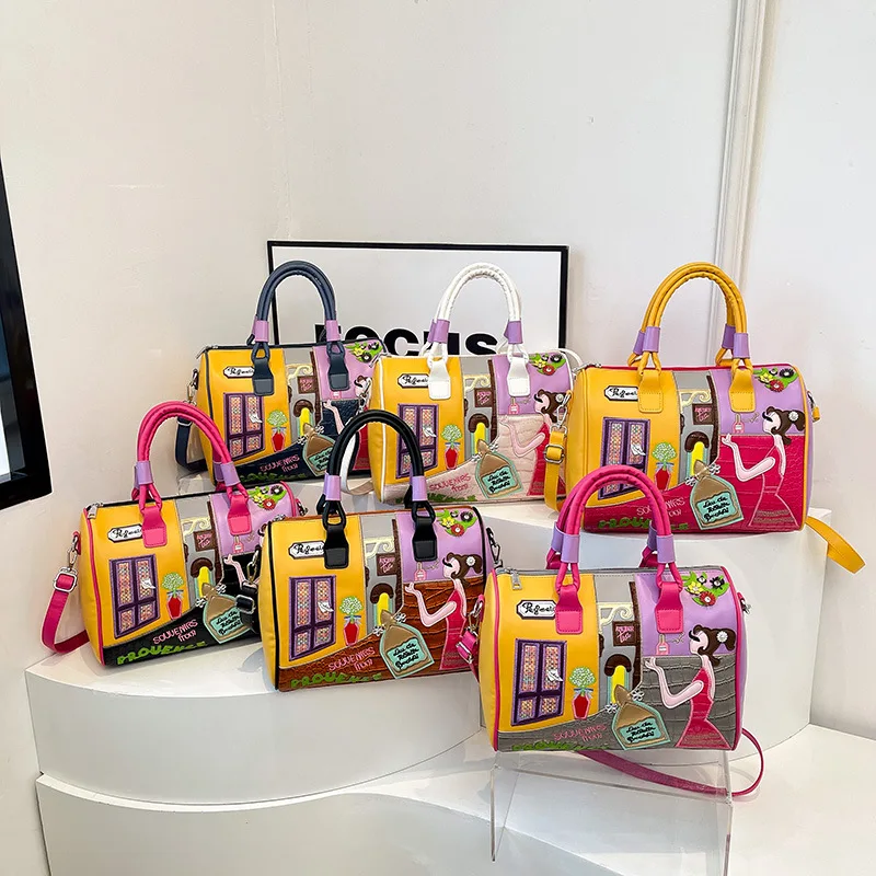 

Women's Fashion Retro Shoulder Bag Large Capacity Embroidered Patchwork Handbag Crossbody Bag PU Pillow Bag Female