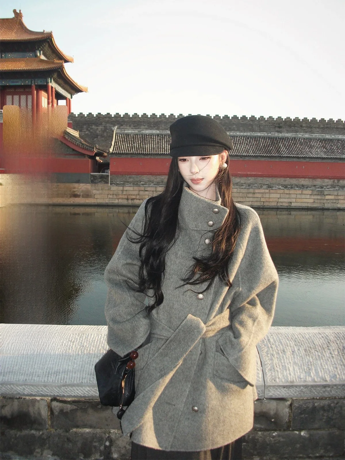Iceollovy Woolen Short Double-Sided Tweed Jacket Women's Autumn Winter Fashion Simple Style Stand Collar Thickened Outerwear