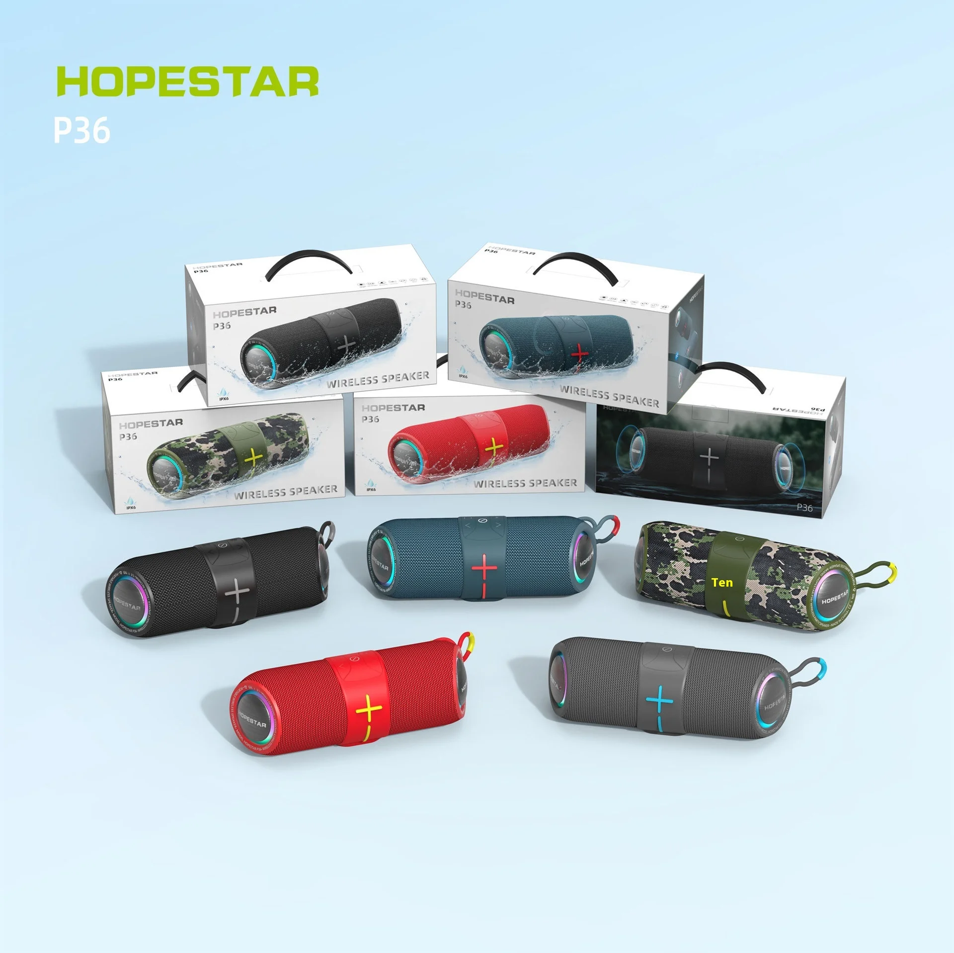hopestar-p36-デュアルワイヤレススピーカー-rgb-ipx-5防水-175w重低音-バッテリー駆動-アウトドアスポーツ対応-メモリカード対応