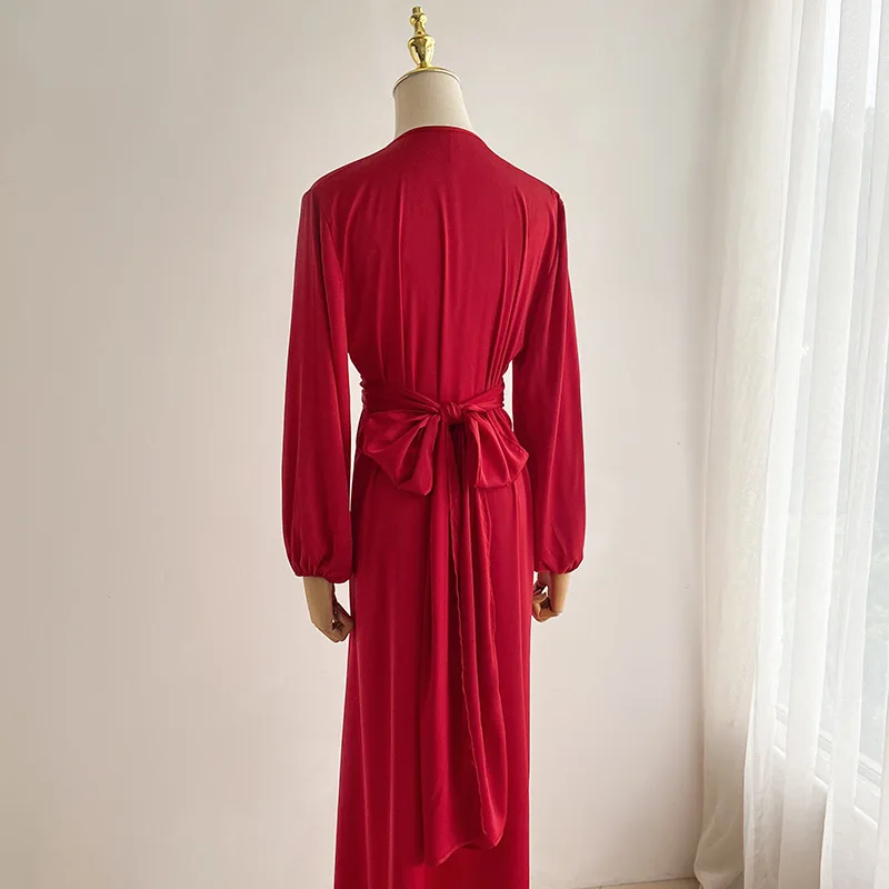 Sexy V-Neck Breasted Long Sleeve Split Women's Bathrobe Dressing Gowns Bride Bridesmaid Wedding Robes Sleepwear