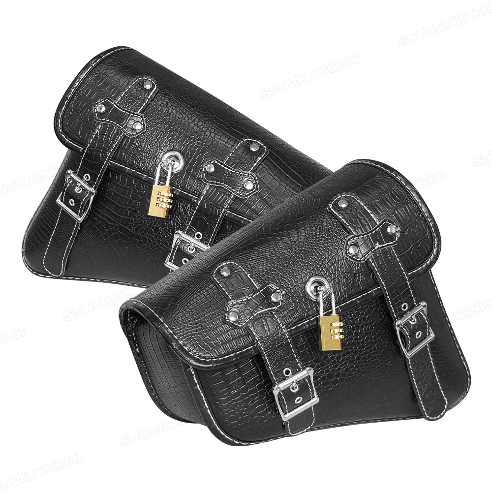 

For Harley-Davidson Cruise Prince Motorcycle Saddle Bag - Luxury Buckle Storage Tool Bag Side-Hanging Luggage Crocodile Pattern