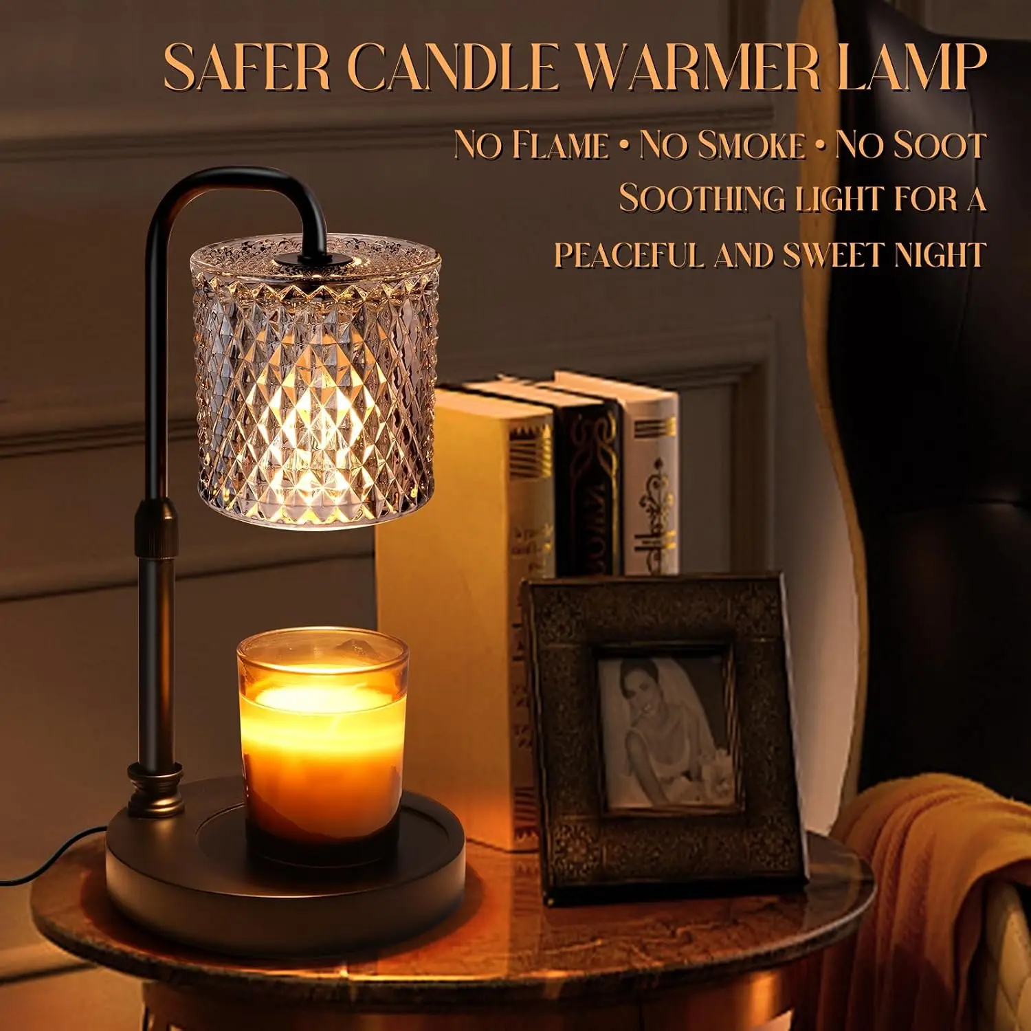 Candle Warmer Lamp with Timer & Dimmer, Adjustable Height Wax Warmer with 2 Bulbs for Scented Candles Home Decor