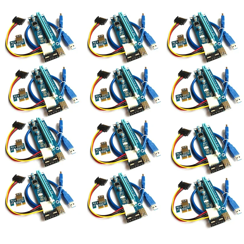 60CM 4 Pin USB3.0 Cable For Mining 12Pcs PCI-E Express Powered Riser Card 1X To 16X Extender Riser Card