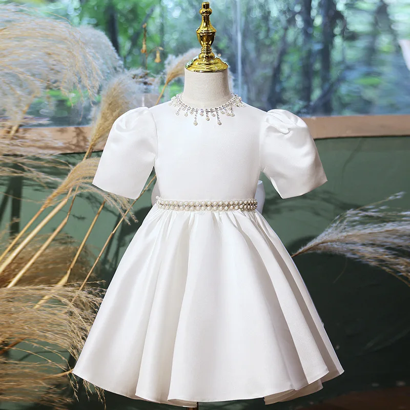 

Girls Princess Dress for Kids 1st Birthday Party Wedding Pearl Dresses Children Toddler Baptism White Ball Gown