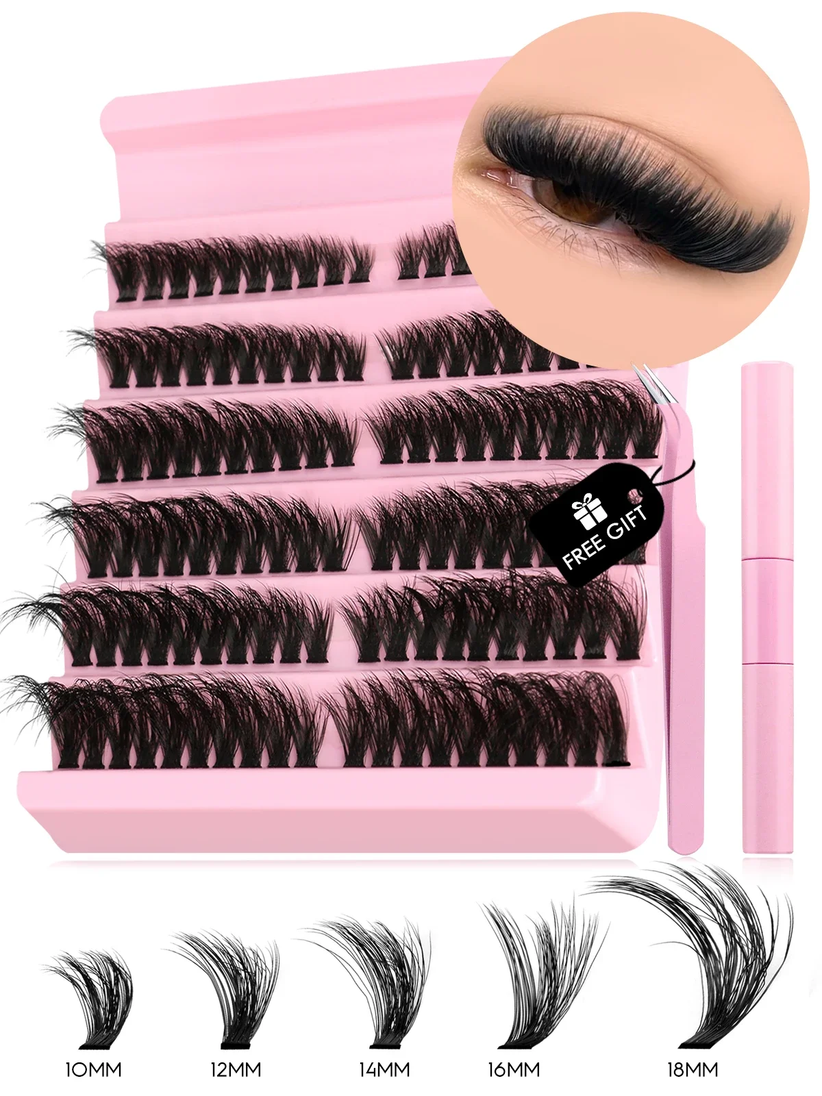 Veltrinay Wimpern-Cluster-Set, Wimpernverlängerung, 10–18 mm, natürliches, flauschiges Wimpern-Wimpern-Cluster-Set, Bindung und Siegel-Make-up