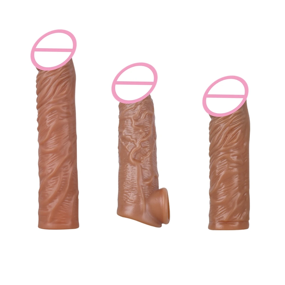 4 Types Realistic Condoms Reusable Penis Sleeve Extender Delay Ejaculation Dildo Enhancer Cock Ring Sex Toys for Men