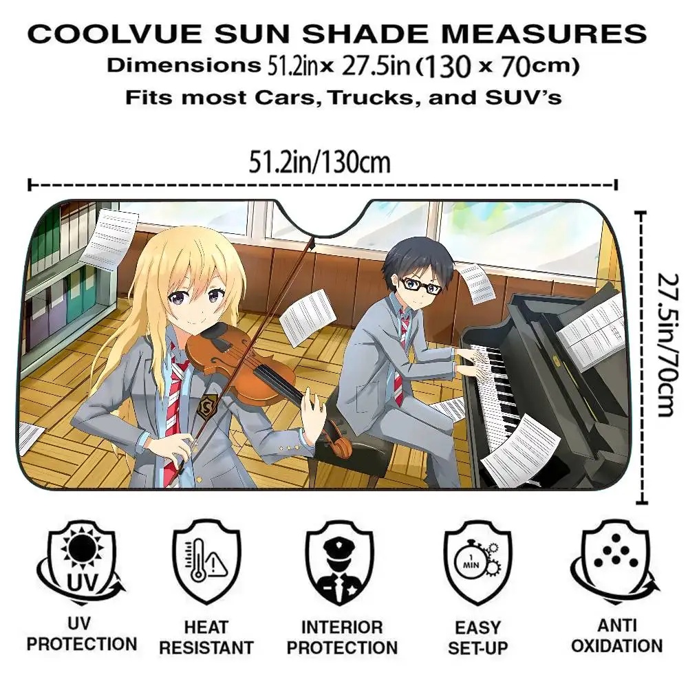 Your Lie In April Anime Car Sunshade Curtains Car Sun Shade Windshield Foldable Cute Funny Sunshade For Car Truck SUV Blocks