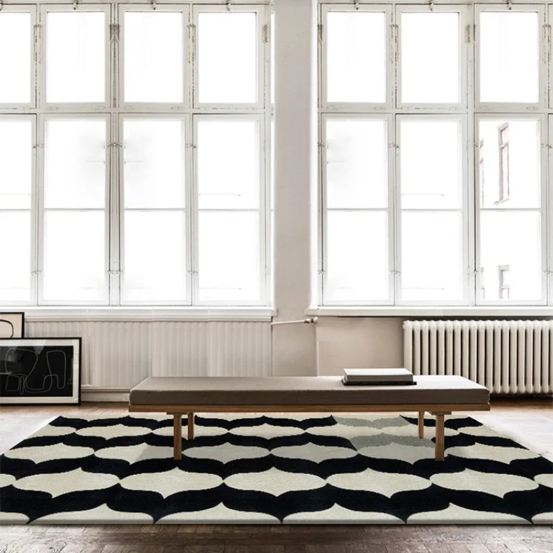 Black and White Minimalist Model Room Carpet, Living Room, Sofa, Coffee Table Rug, Nordic Modern Bedroom, Bedside Rug