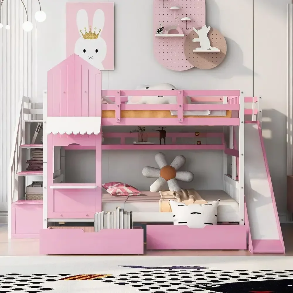 Kinder-Etagenbett mit Treppe,  – Bunk Bed With Stairs And Slide Bewertung und Preis