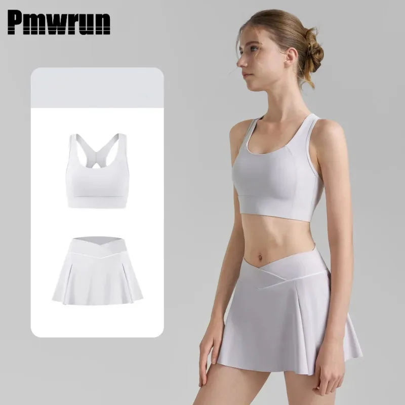 

PMWRUN 2025 Fitness Set Two-Piece 2025 Spring Summer New High-Intensity Sports Bra Women Anti-Exposure Bare Sensation Yoga Skirt