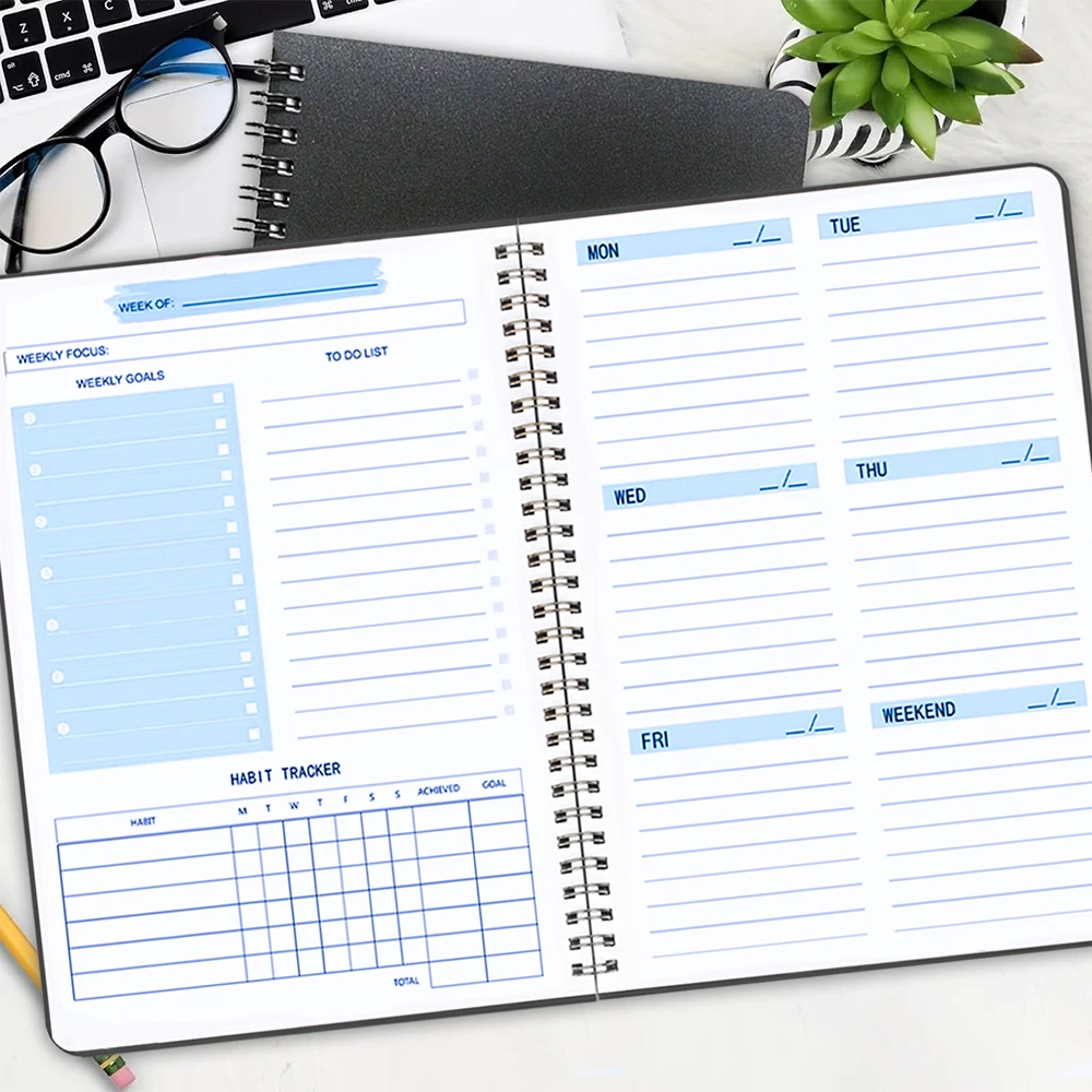 Planer, Terminplaner, Effizienz-Notizbuch, Tages-, Wochen- und Monatskalender, Tagebuch für Schüler, Schule, Büro, Schreibwaren