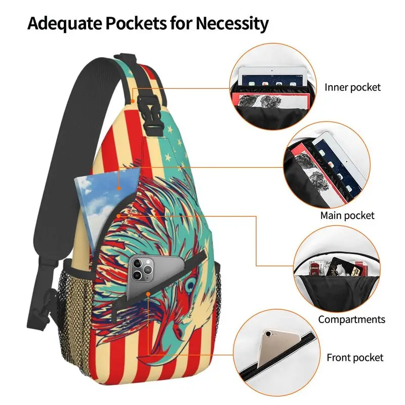 Men's Crossbody Peito Mochila, Shoulder Daypack, Legal, EUA, Bandeira americana, Águia careca, Viagem, Caminhada