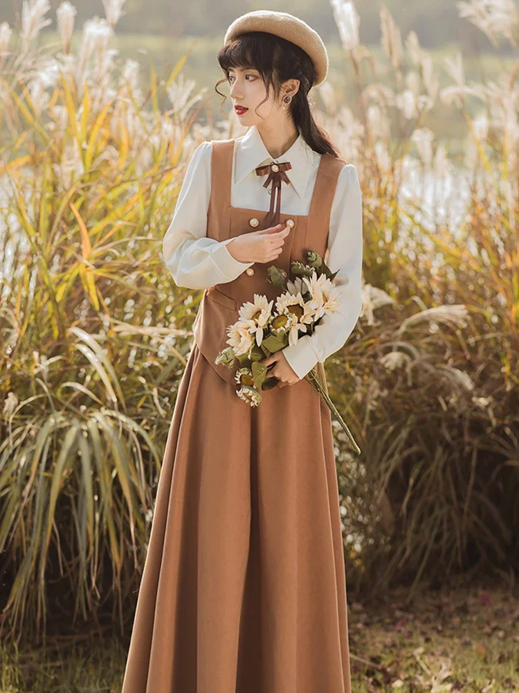 

Spring Autumn Long Sleeve Bow Shirt Vest and Long Skirts Outfits Vintage Elegant Three Piece Skirt Set Women 2025 new hot sale