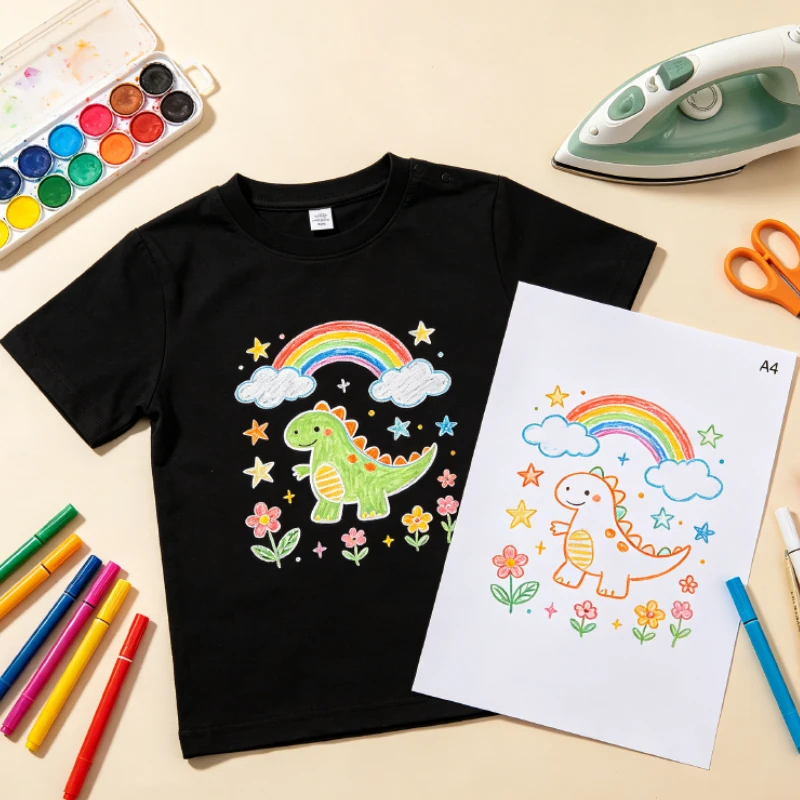 10/20PCSA4 Inkjet Heat Transfer Paper Dark Black Transfer Hot Stamping Can Be Hand Drawn For DIY 100% Pure Cotton T-shirt Fabric image 3
