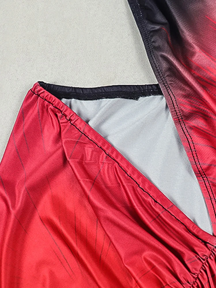 فستان Beyprern مثير مطبوع بربطة عنق ومكشكش متوسط الطول للنساء متدرج بكتف واحد وفتحة عالية ملابس نادي ضيقة