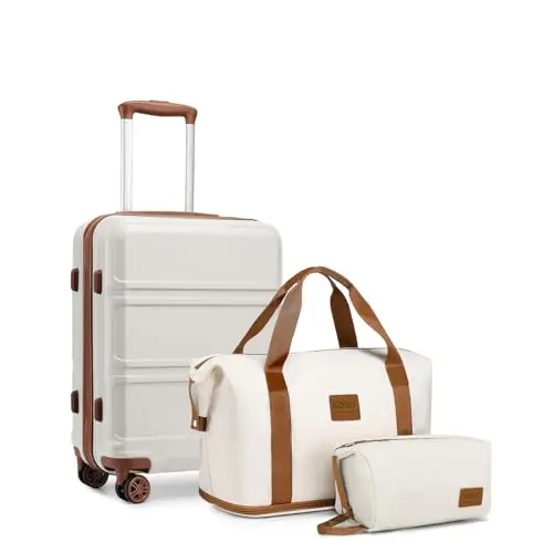 

Kono Suitcase Set 3 Piece Carry On Lightweight PC+ABS Hardside Luggage with TSA Lock Spinner Wheels (Cream White, 20in)