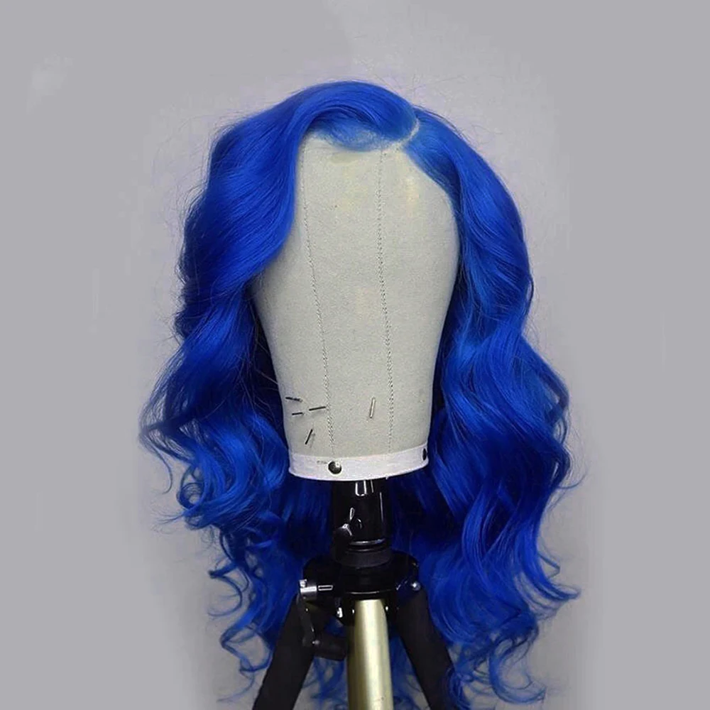 

FANXITION Blue Long Body Wave Lace Front Synthetic Hair Wigs Sapphire Blue Lace Front Wig for Women Heat Fiber Hair Cosplay Wig