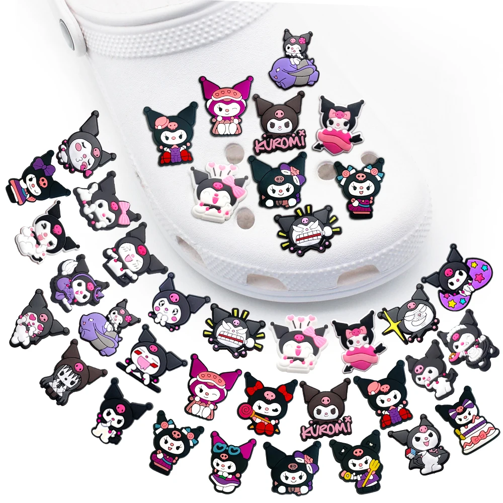 

Fashion MINISO 1PCS Cartoon Cute Sanrio DIY Decorate Kuromi Shoe Charms PVC Black Sandals Accessories Kids Girls Boy X-mas Gifts
