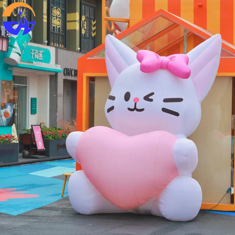 Inflatable Large Cartoon Pet Cat Holding a Heart Air Models - Decorative Props for Shopping Malls or Outdoor Events
