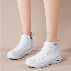 Genuine Leather Cushion Nurse Women Outerwear Women Shoes Winter Soft Sole Insulation Plush Cotton Boots Versatile Shoes