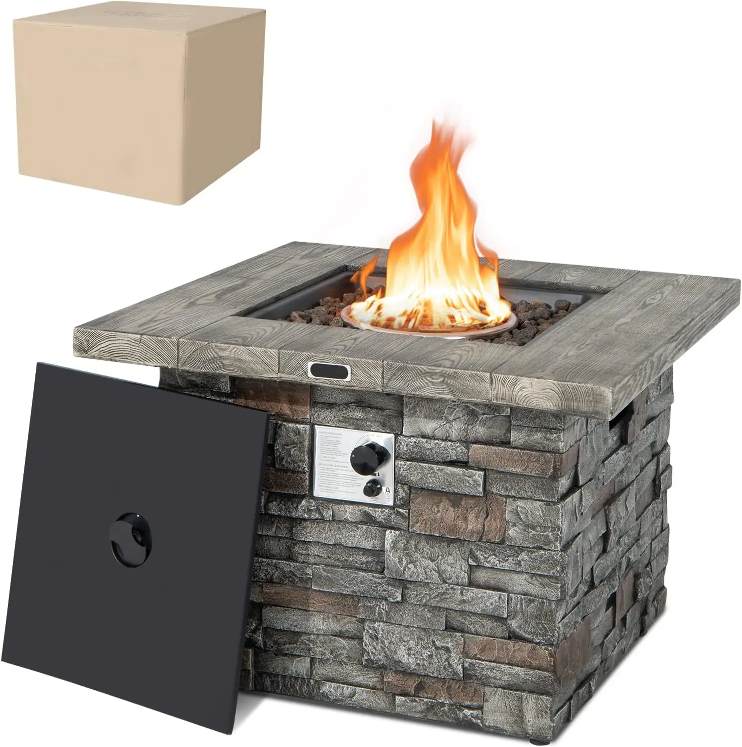 

Giantex 34.5" Propane Gas Fire Pit Table - Patio 2-in-1 Outdoor Square Fire Table W/Volcanic Rock & PVC Cover, Stainless Steel B