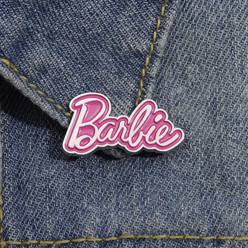 Cartoon Barbie Letter Brooch Creative Pink English Letter Metal Badge Cute Doll Alloy Dripping Oil Bag Accessories