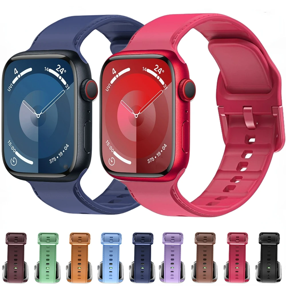 

Sport Silicone Strap for Apple Watch Band 45mm 44mm 42mm Series 9 8 7 6 5 4 3 SE Bracelet iWatch Ultra 49mm 41mm 40mm 38mm Strap