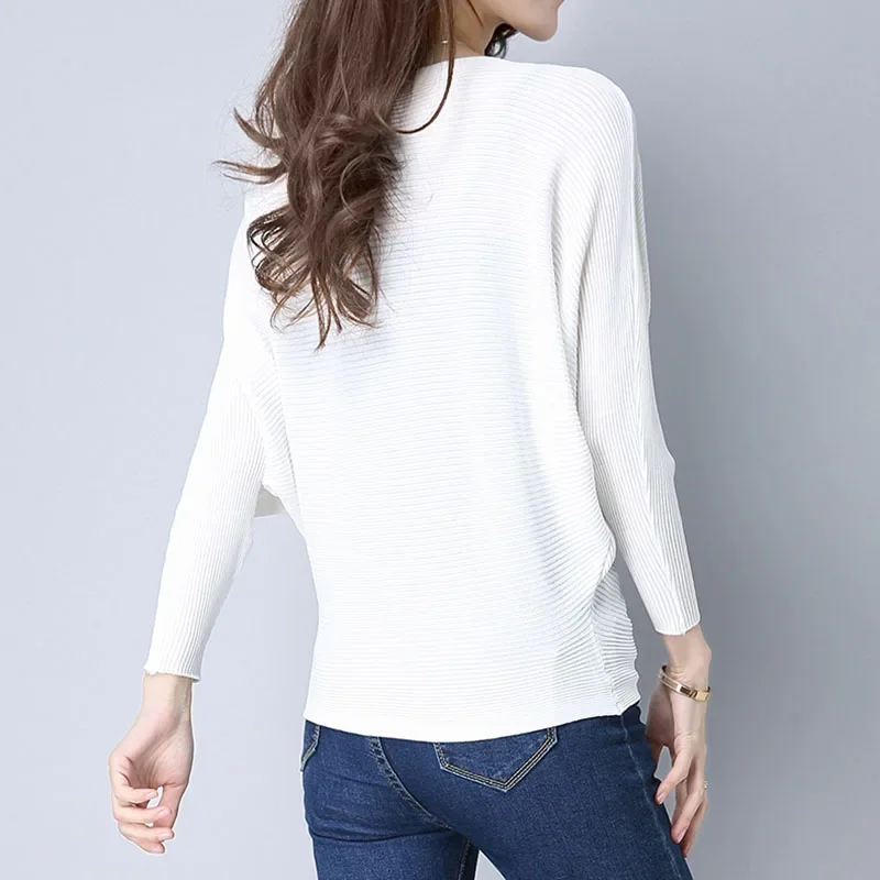 Spring Loose Knitted Pullovers Sweater Tops Women Fashion O-Neck Long Sleeve Ladies Knitted Pullover Jumper Bat wing Casual Top