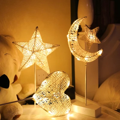 LED Lights Flashing Romantic Room Decoration Atmosphere Decorated Love Stars Table Lamp Rattan Night Light Creative Gift