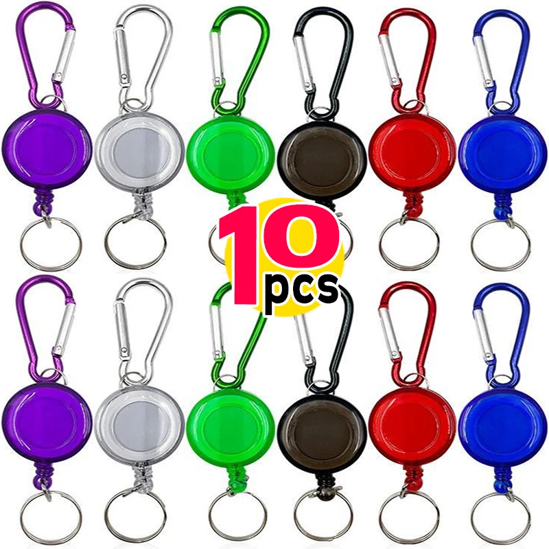 Retractable Steel Cord Pull Reel Keychains Spring Buckle Clasp Wire Rope Key Ring Recoil ID Card Holder Sporty Multiple Tools