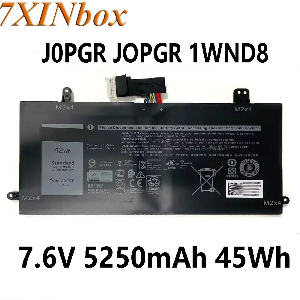 7XINbox J0PGR JOPGR 1WND8 7.6V 42Wh 5250mAh Laptop Battery For Dell Latitude 5285 5290 X16TW T17G T17G 12 5285 2-in-1