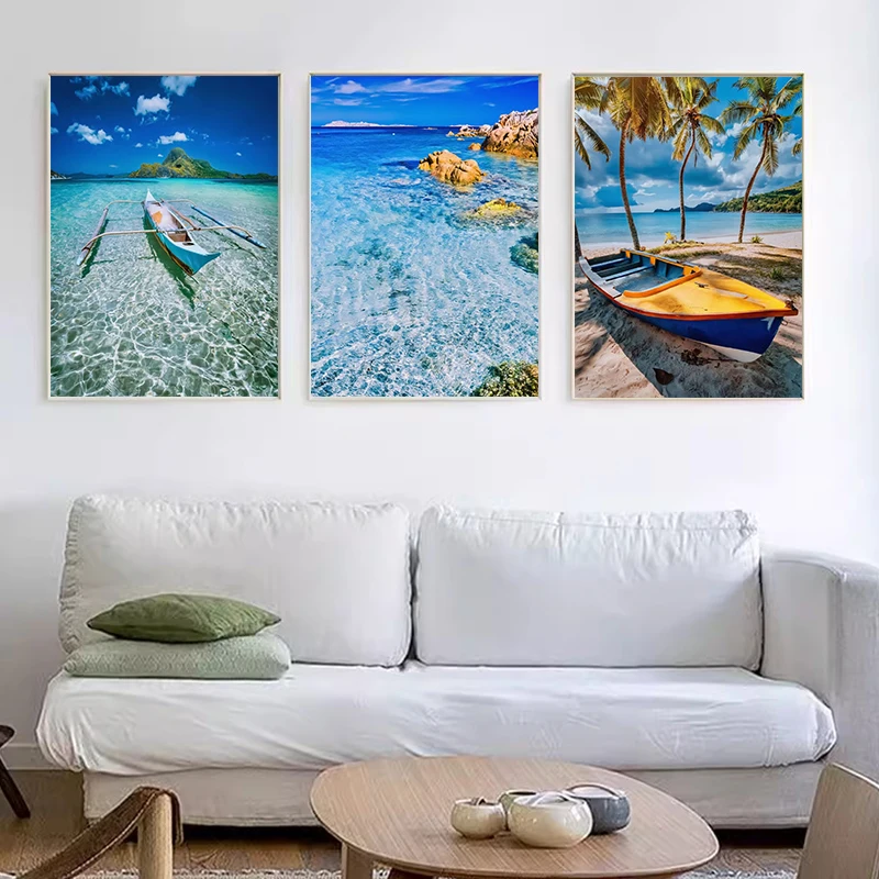 Ocean Waves Beach Blue Sea Poster Canvas Painting Summer Seascape Art Nordic Scandinavian Tropical Wall Living Room Home Decor