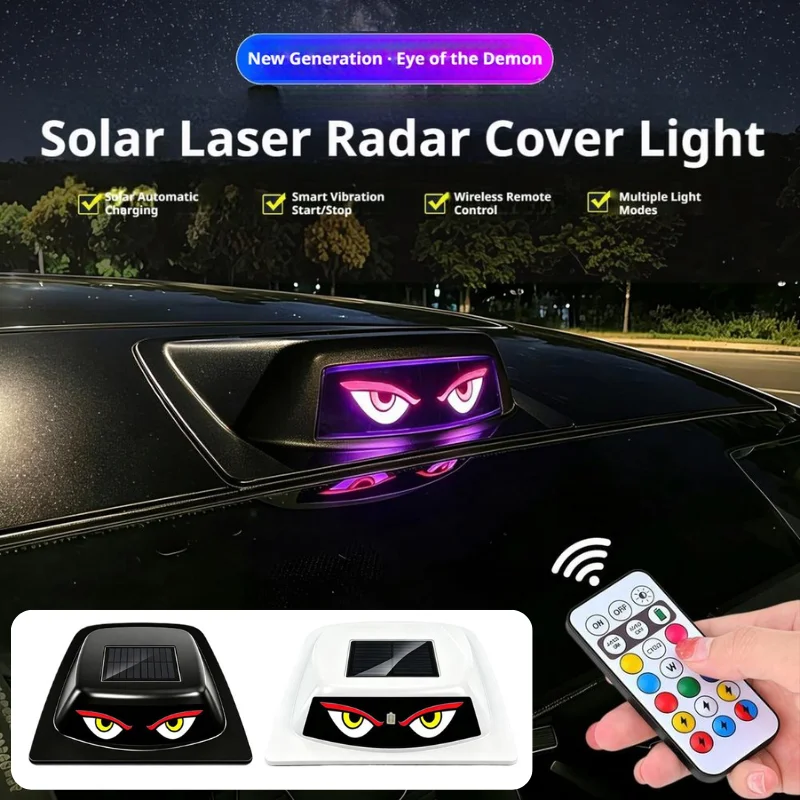 NEW Wireless Remote Solar Powered Car Devil Eyes LED Light Adjustable Color Flashing Rear Window Warning Decor Lamp for Vehicles